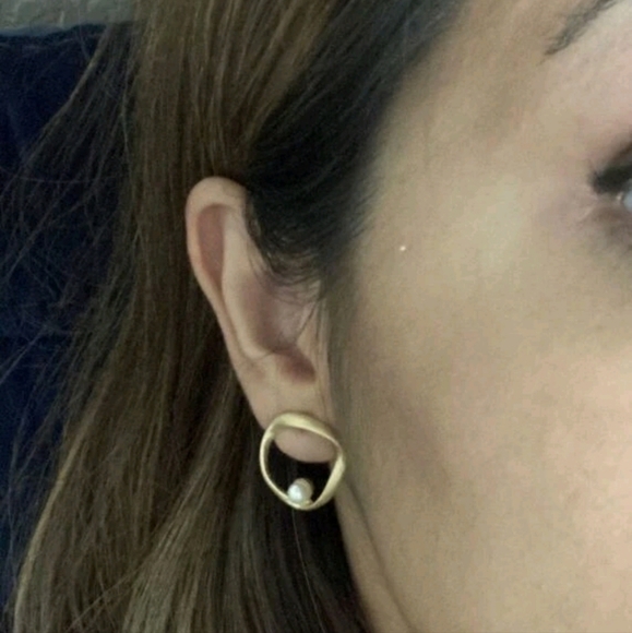 Gold hoop Pearl stud earrings abstract minimalist dainty cocktail party 💖2/$30 - Picture 9 of 11